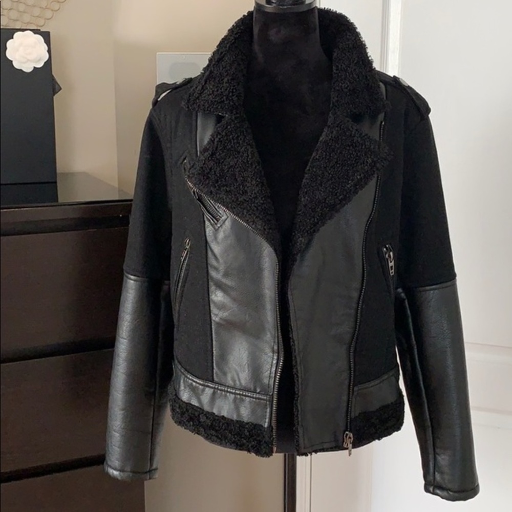 [BlankNYC] Black Faux Sherpa Lined Moto Jacket